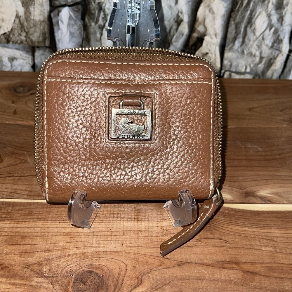 Dooney & Bourke Pebble Grain Small Zip Around Bifold Wallet Brown Credit Card
